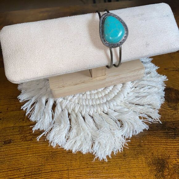 Triangle Rugged Stunning Turquoise Hollow Design Snap Bangle Bracelet Boho - Picture 5 of 6